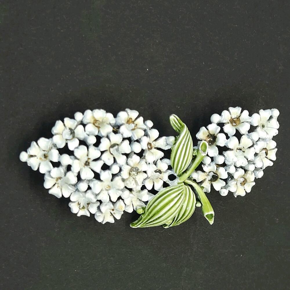 VTG 60s White Enamel‎ Flower Cluster Brooch Pin Costume Jewelry MCM Mod 2.75"L
